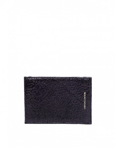 Shop Ugo Cacciatori Black Grained Leather Buttons Cardholder