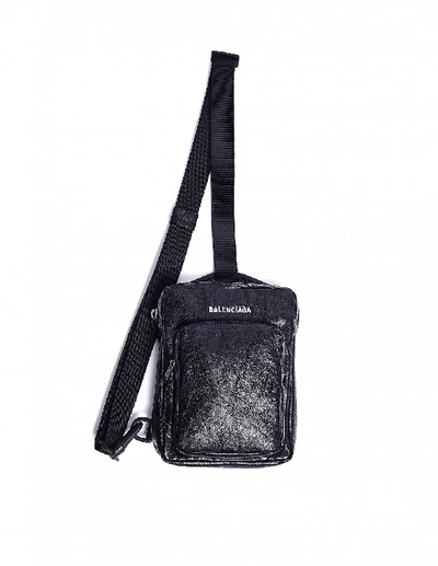 Shop Balenciaga Black Leather Crossbody Expolrer Bag In White