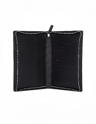 Shop Raf Simons Embossed Zipped Black Leather Wallet