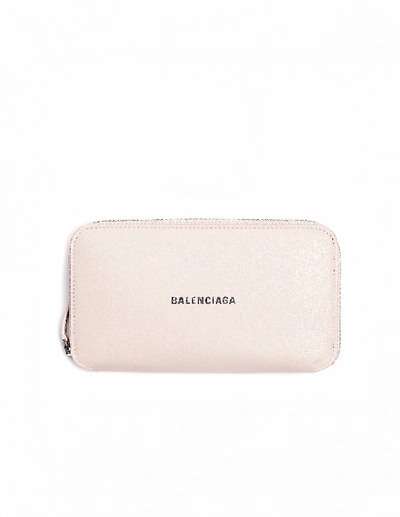 Shop Balenciaga Pink Leather Logo Printed Wallet