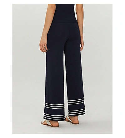Shop Odyssee Rowland Striped-trim Wide-leg Knitted Trousers In Navy Ivory