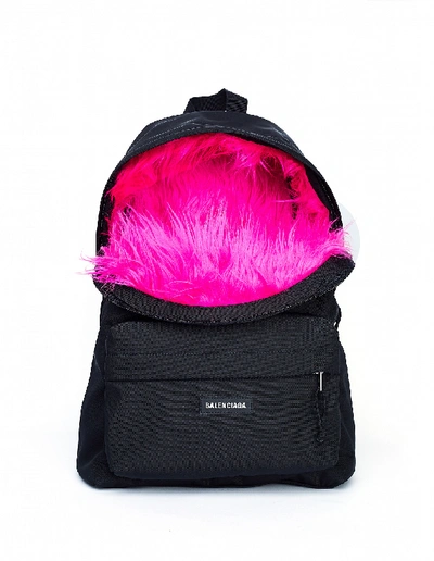 Shop Balenciaga Pink Fur Lining Explorer Backpack In Black