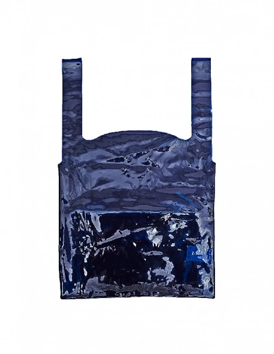 Shop Maison Margiela Dark Blue Pvc 11 Logo Printed Bag In Navy Blue