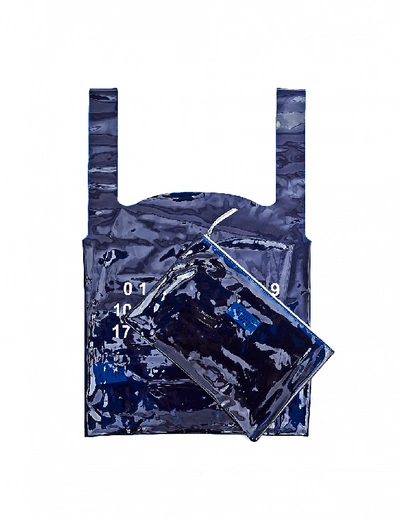 Shop Maison Margiela Dark Blue Pvc 11 Logo Printed Bag In Navy Blue