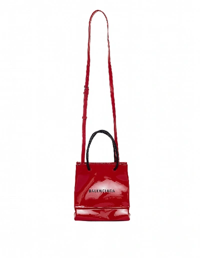 Shop Balenciaga Red Patent Leather Shopping Tote Xxs