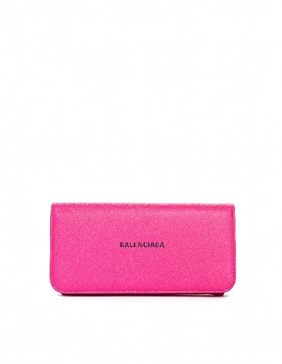 Shop Balenciaga Cash Pink Leather Wallet In White