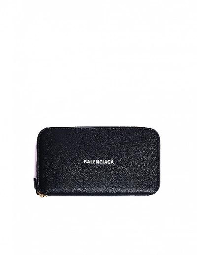 Shop Balenciaga Black Leather Logo Wallet