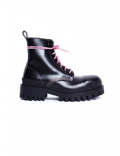 Shop Balenciaga Black Leather Strike Boots