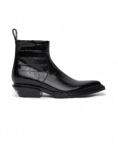 Shop Balenciaga Black Leather Santiag Boots