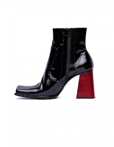 Shop Maison Margiela Red Heel Patent Leather Ankle Boots In Black
