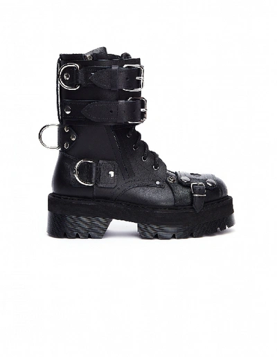 Shop Vetements Black Leather Belted Army Boots In White
