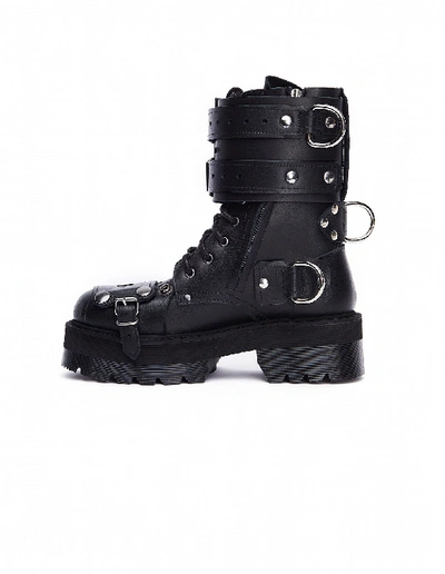 Shop Vetements Black Leather Belted Army Boots In White