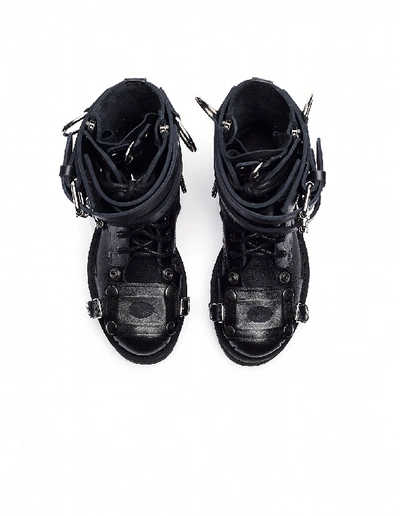 Shop Vetements Black Leather Belted Army Boots In White