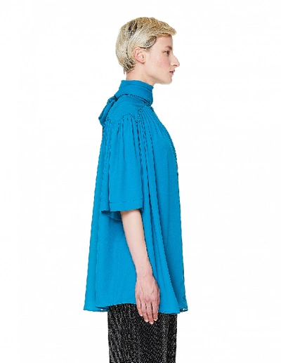 Shop Balenciaga Short Sleeve Scarf Blouse In Blue