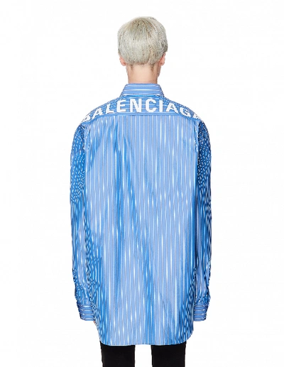 Shop Balenciaga Blue Cotton Logo Printed Shirt