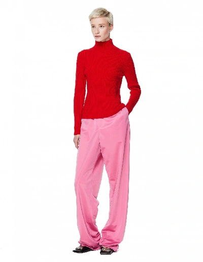 Shop Balenciaga Pink Wide Leg Jersey Trousers