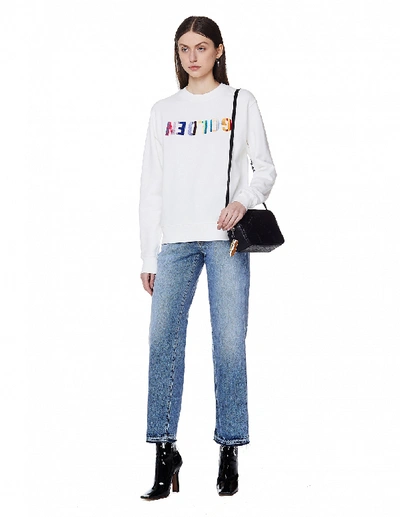 Shop Golden Goose Embroidered White Cotton Sweatshirt