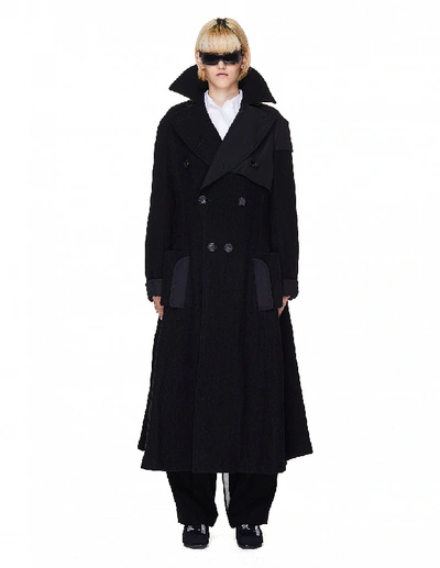 Shop Yohji Yamamoto Black Wool Double Breasted Coat