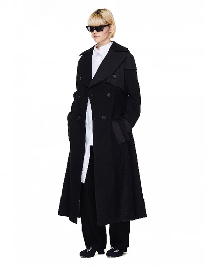 Shop Yohji Yamamoto Black Wool Double Breasted Coat