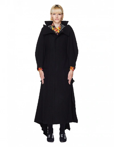 Shop Yohji Yamamoto Black Wool Coat