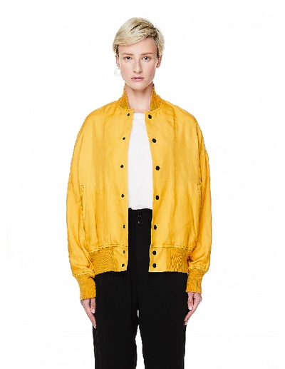 Shop Y's Yellow Silk Printed Bomber Jacket