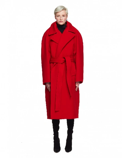 Shop Balenciaga Red Wool Belted Coat