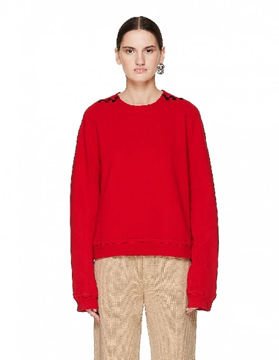 Shop Haider Ackermann Embroidered Red Cotton Sweatshirt