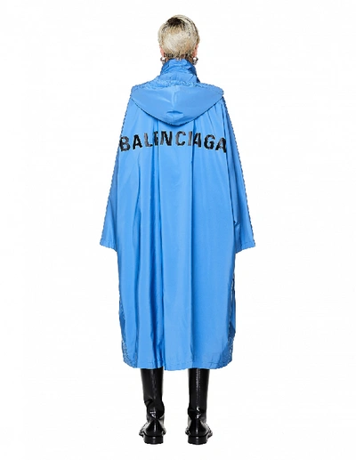 Shop Balenciaga Blue Logo Printed Raincoat