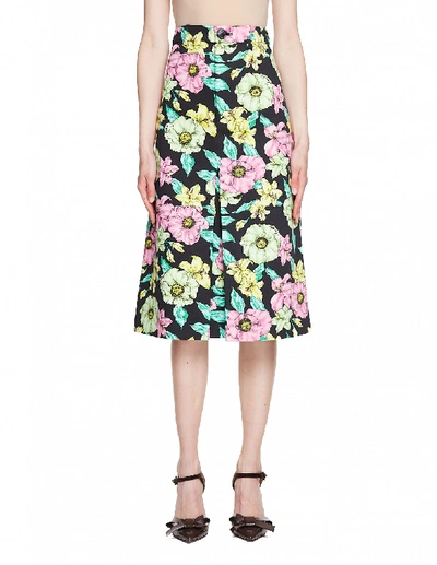 Shop Balenciaga Flower Printed Cotton Pleat Skirt In Multicolor