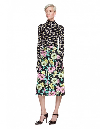 Shop Balenciaga Flower Printed Cotton Pleat Skirt In Multicolor