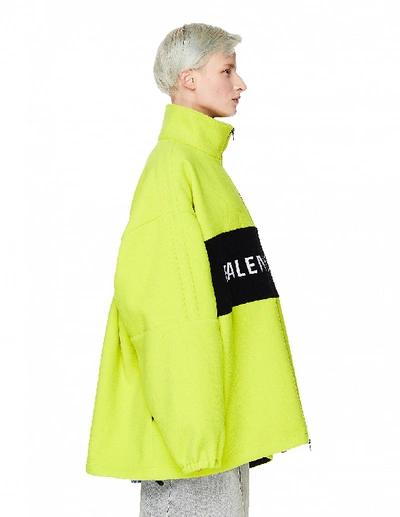 Balenciaga Neon Green Wool Logo Jacket In Yellow | ModeSens