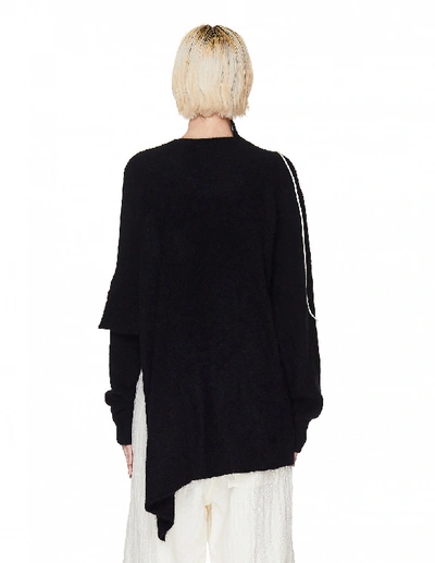 Shop Yohji Yamamoto Black Lace Trimmed Wool Sweater