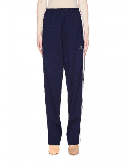 Shop Balenciaga Navy Blue Striped Sweatpants