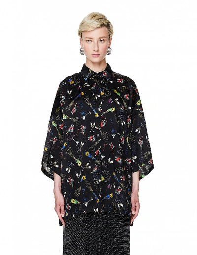 Shop Balenciaga Black Printed Silk Shirt