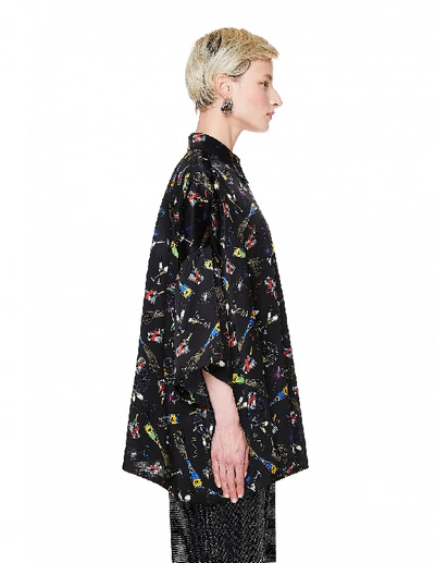 Shop Balenciaga Black Printed Silk Shirt