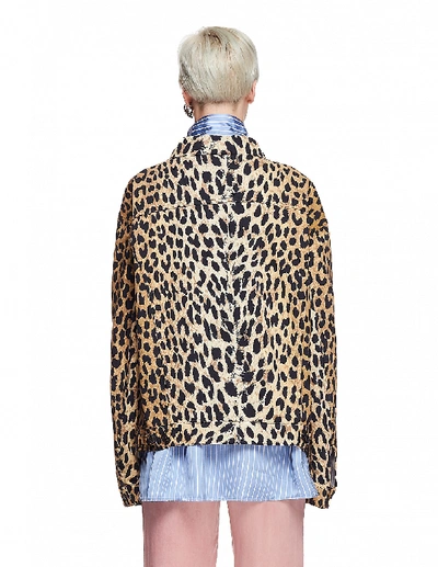 Shop Balenciaga Leopard Denim Jacket In Beige