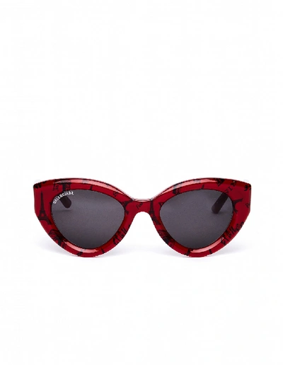 Shop Balenciaga Paris Printed Cat Sunglasses In Red
