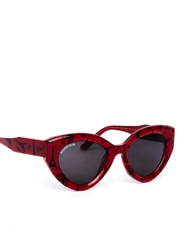 Shop Balenciaga Paris Printed Cat Sunglasses In Red