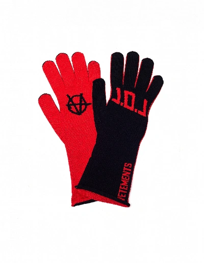 Shop Vetements Black & Red L.o.l. Gloves