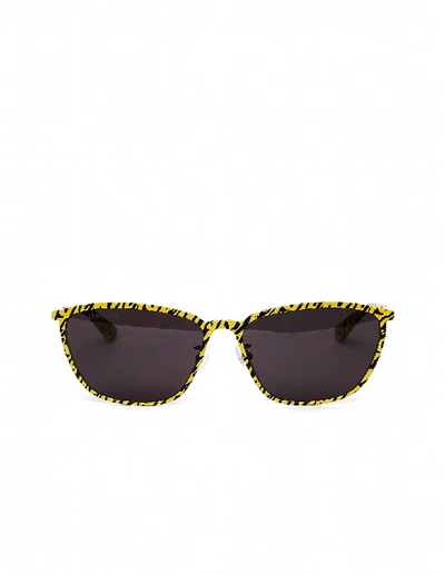 Shop Balenciaga Yellow Zebra Printed D-frame Sunglasses