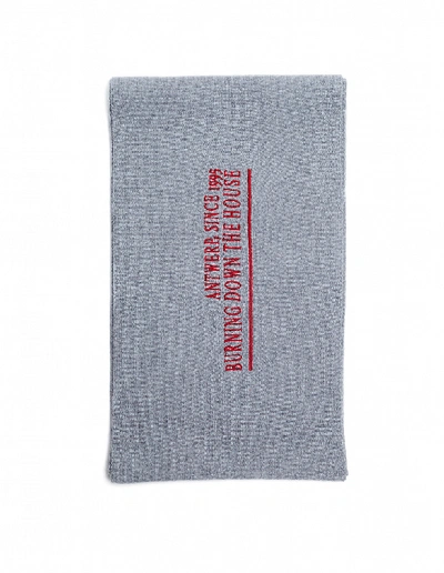 Shop Raf Simons Embroidered Grey Wool & Cashmere Scarf