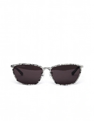 Shop Balenciaga White Logo Printed D-frame Sunglasses