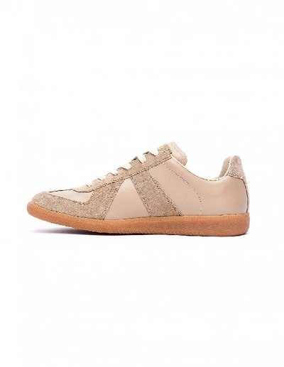 Shop Maison Margiela Beige Leather Replica Sneakers