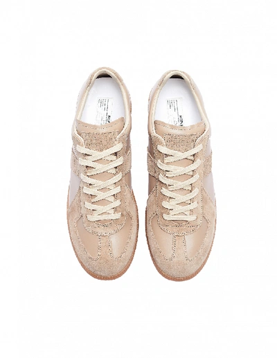 Shop Maison Margiela Beige Leather Replica Sneakers