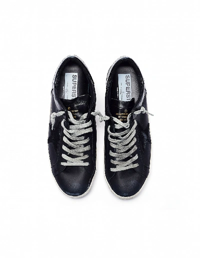 Shop Golden Goose Black Leather Superstar Sneakers In White