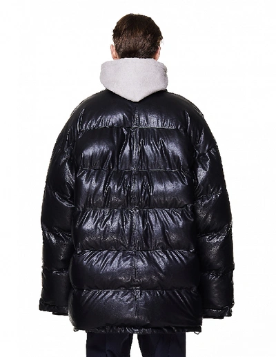 Shop Balenciaga Black Leather Down Jacket