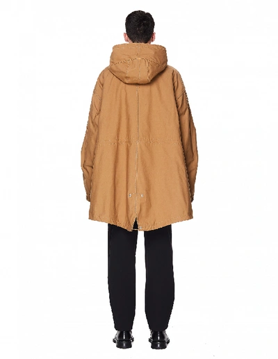 Shop Raf Simons Beige Patched Parka