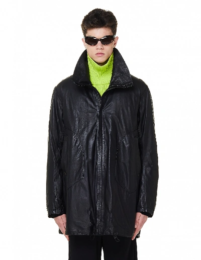 Shop Isaac Sellam Black Leather Detourne Marbre Parka Coat