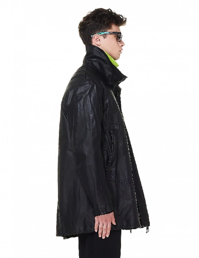 Shop Isaac Sellam Black Leather Detourne Marbre Parka Coat