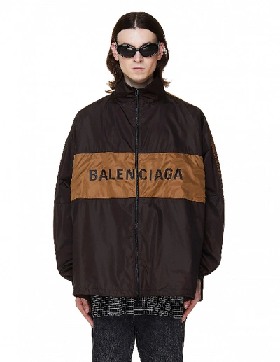 Shop Balenciaga Logo Prinred Brown Windbreaker